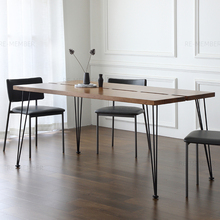 ReMemberHome北欧美式复古简约铁艺长方形原木饭桌餐厅实木餐桌椅