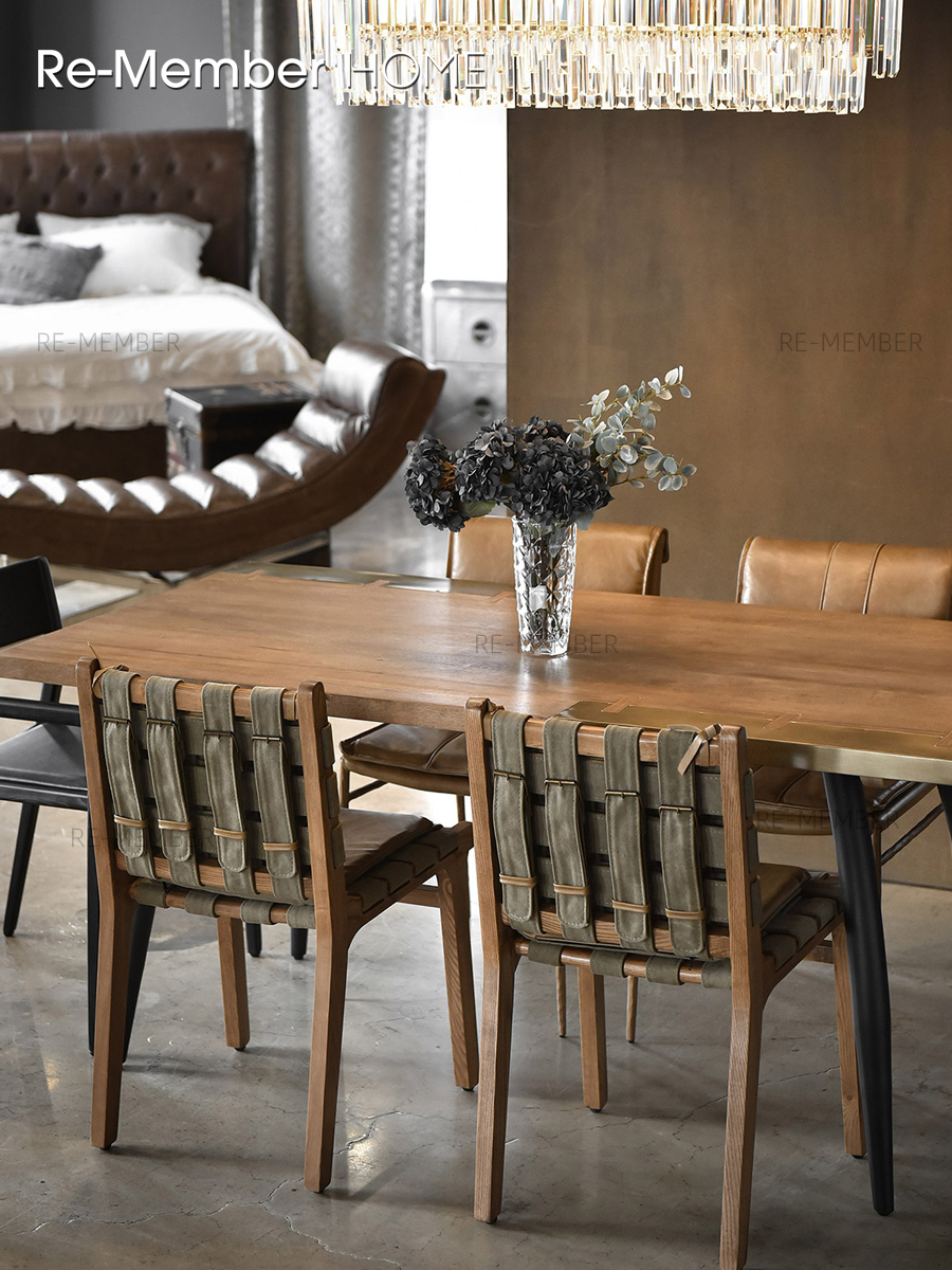 长方形实木原木高端中古风餐桌