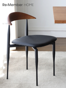 实木靠背软包坐中古复古铁艺餐椅牛角椅子 MemberHome北欧意式