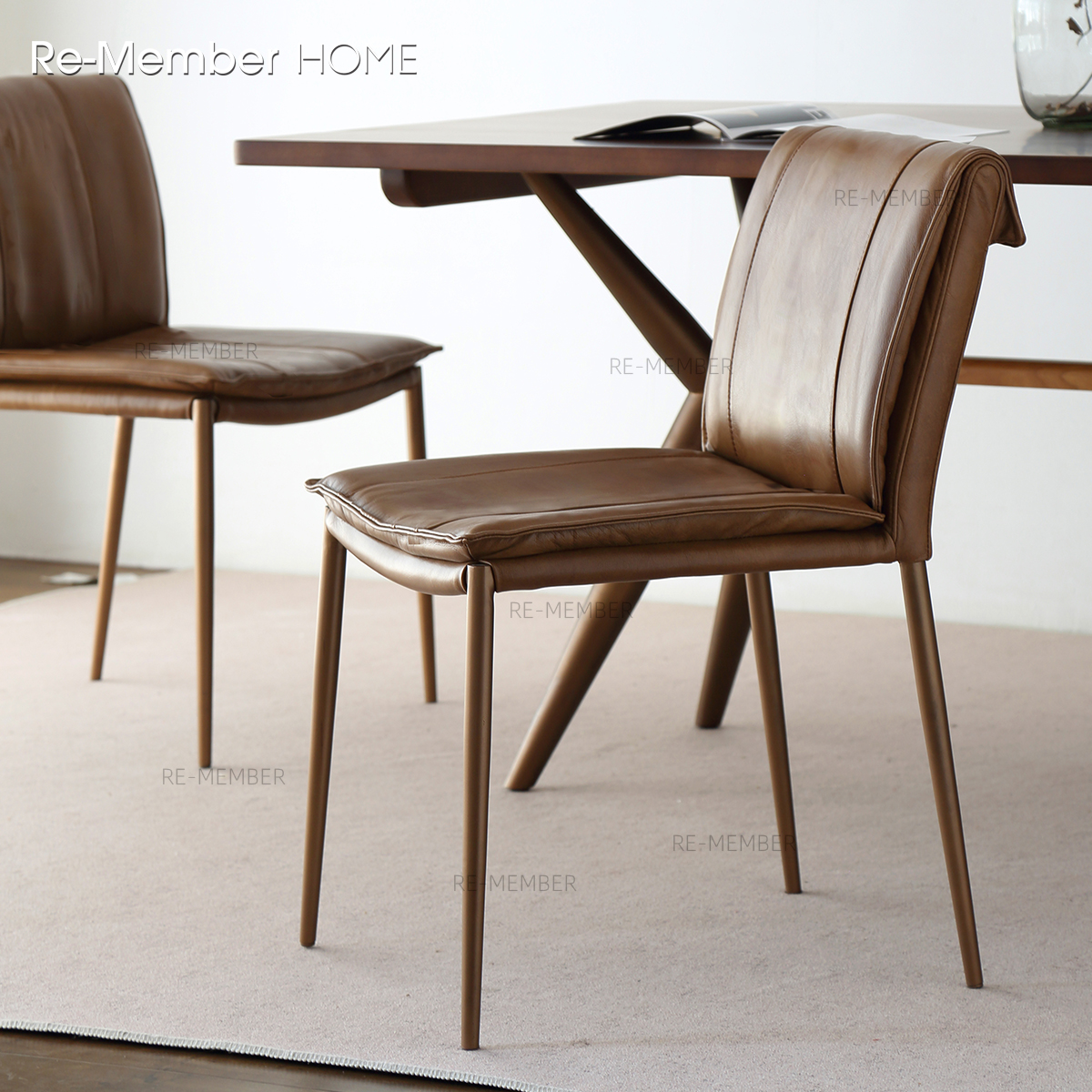 高端中古油蜡皮全真皮黄牛皮餐椅