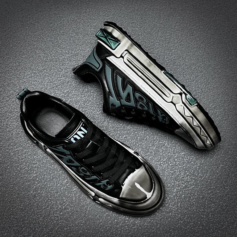 欧洲站男鞋百搭休闲板鞋2025新款春季头层牛皮鞋子男淋胶厚底潮鞋