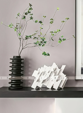 空合白色方管巢形陶瓷花器轻奢样板间售楼处倾斜堆叠管型干花花插