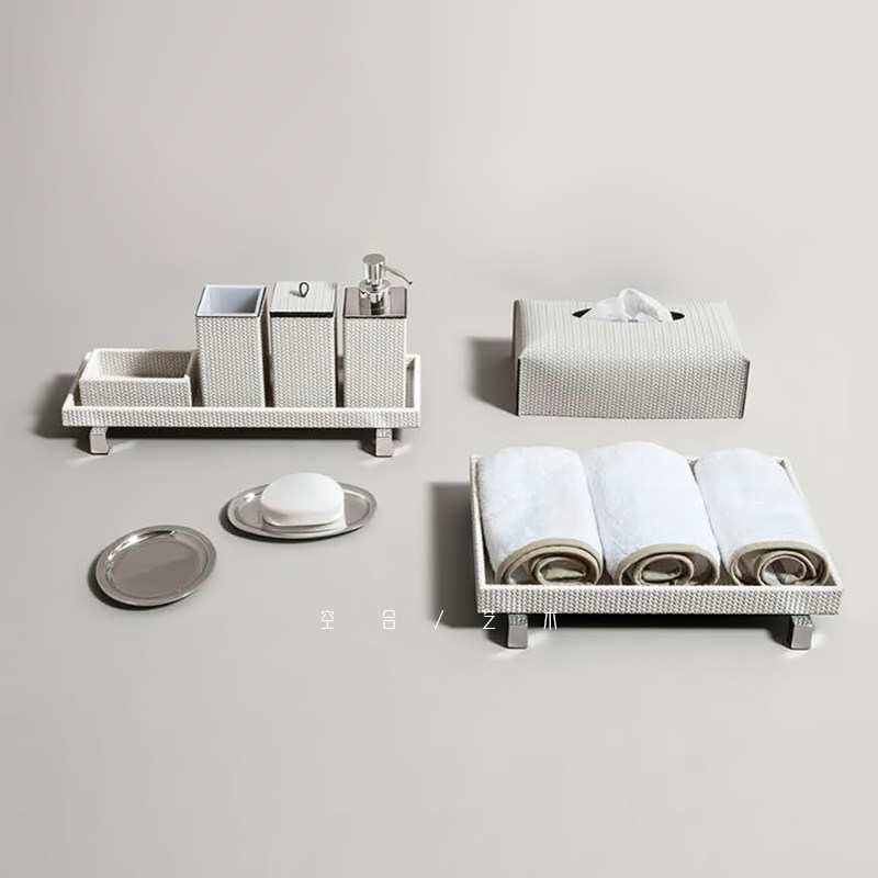 空合轻奢皮革卫浴瓶托盘纸巾盒套装样板房浴室皂盒收纳储物罐摆件,家居饰品,装饰摆件,淘宝优惠券,粉丝福利购,淘宝优惠卷