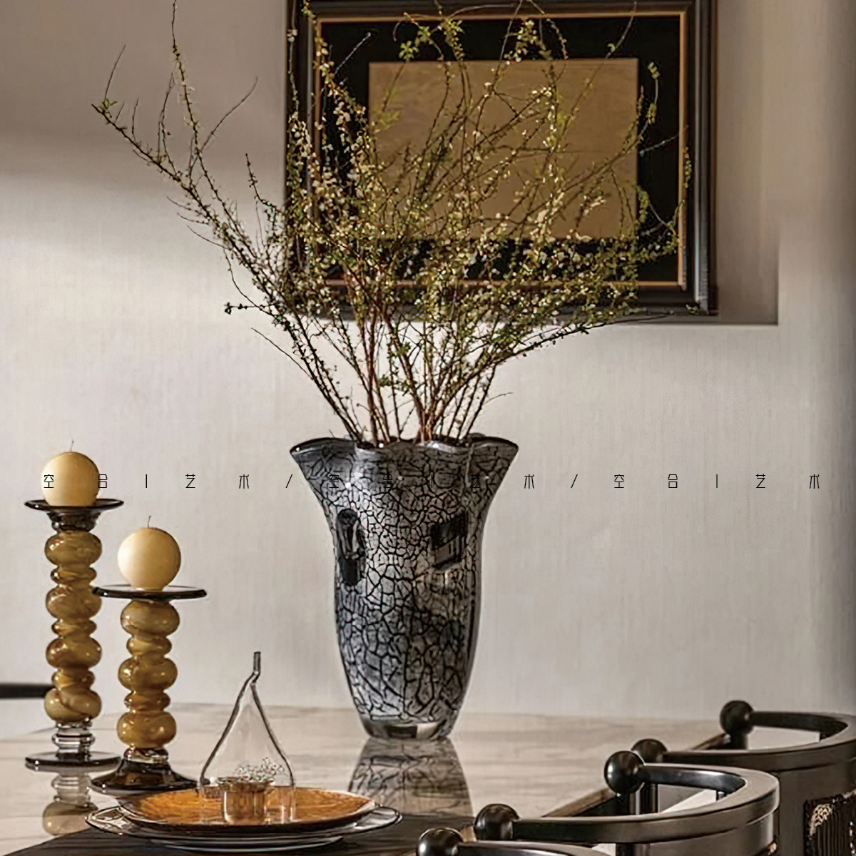 空合 中古琉璃水晶烛台花器蜡烛餐具组合 样板间展厅餐厅餐桌摆件,家居饰品,装饰摆件,淘宝优惠券,粉丝福利购,淘宝优惠卷