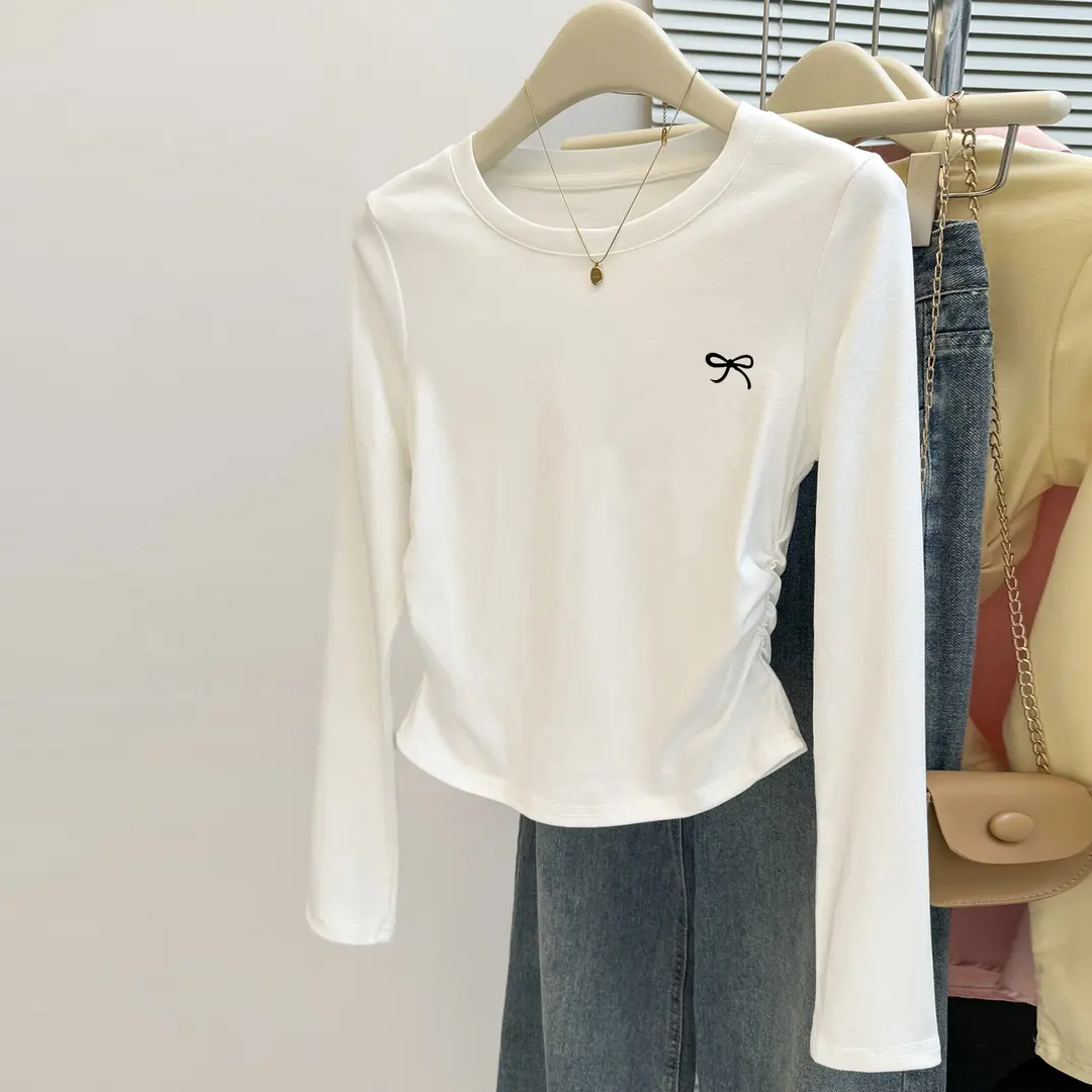 纯棉女童长袖t恤女秋季2025新款洋气短款中大童打底衫修身上衣