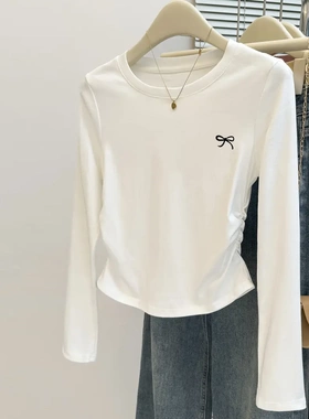 纯棉女童长袖t恤女秋季2025新款洋气短款中大童打底衫修身上衣