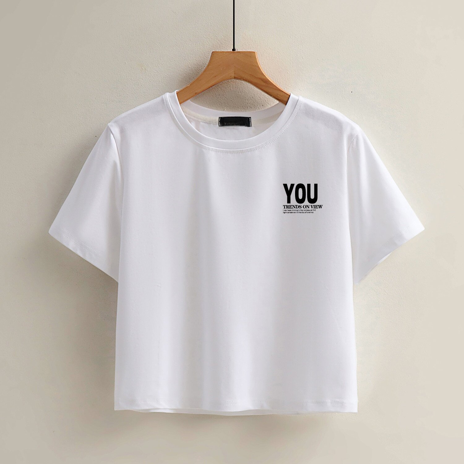 女童字母t恤2026新款白色高腰短款圆领短袖夏季中大童正肩上衣