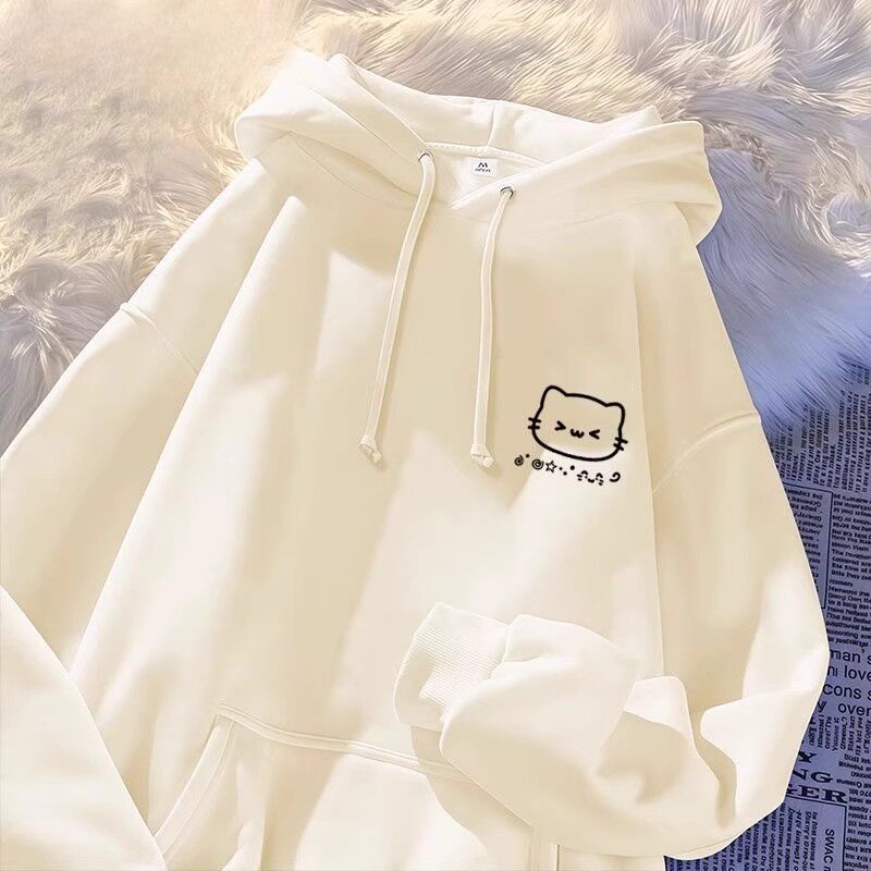 女童连帽卫衣秋冬季2025新款女中大童猫咪宽松加绒学生休闲上衣