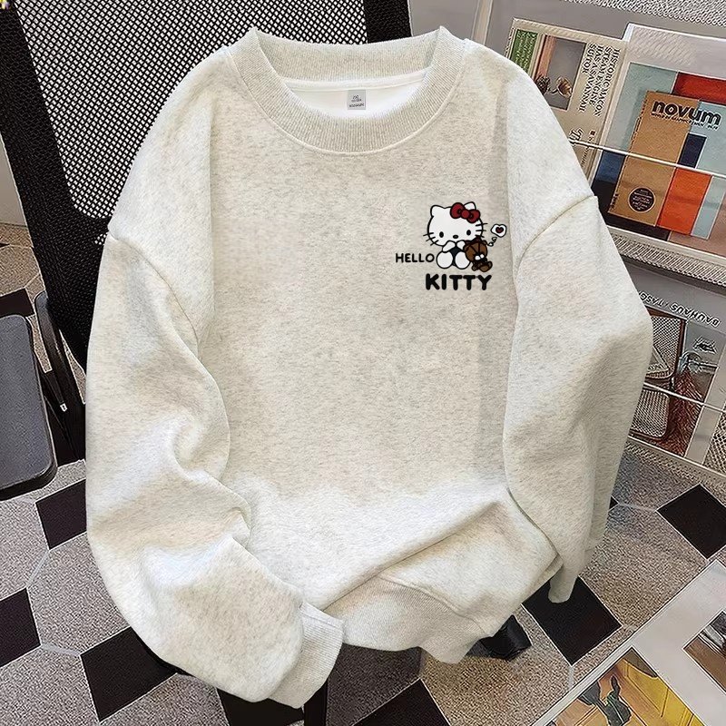 纯棉女童卫衣新款春秋冬季圆领KT猫美式学生风宽松加厚打底衫上衣