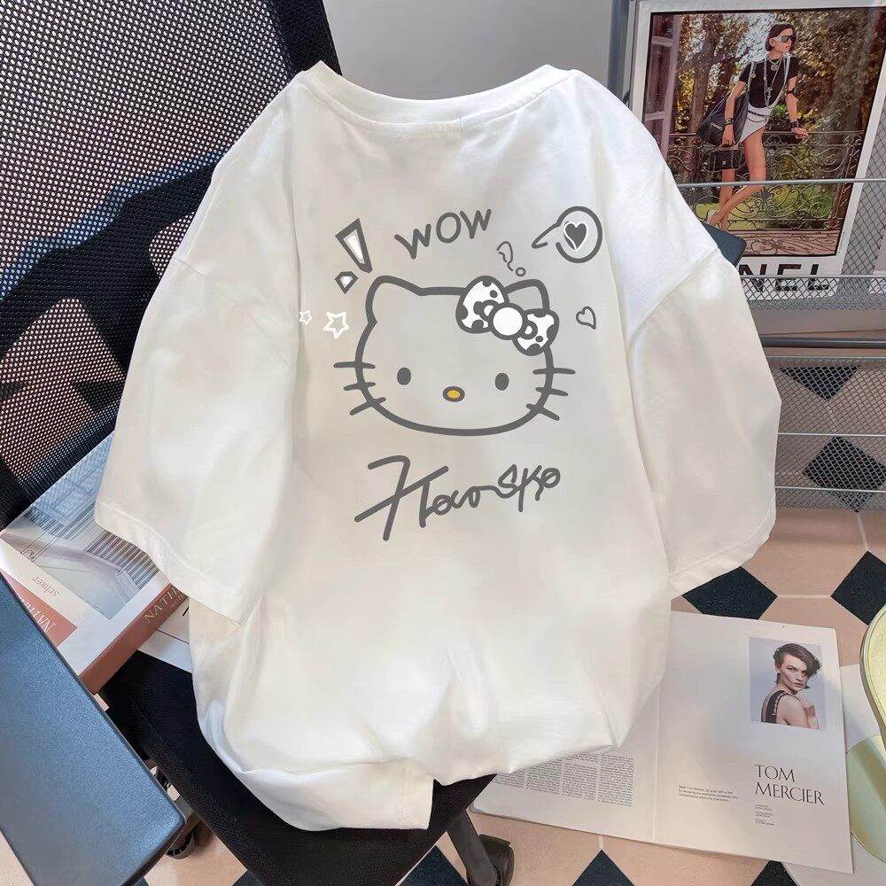 纯棉女童短袖t恤可爱猫咪夏季2026新款宽松中大童半袖学生上衣