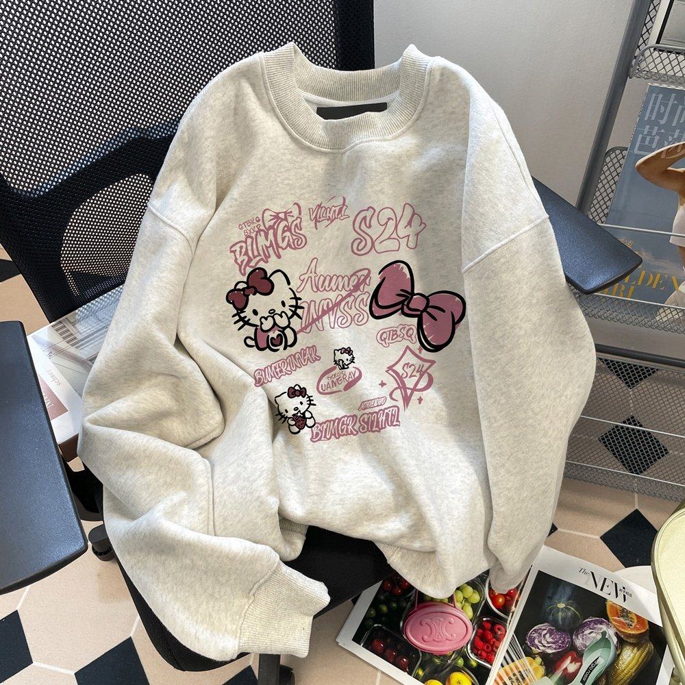 女童新款可爱Kitty猫卫衣无帽中大童宽松韩版慵懒风春秋百搭上衣