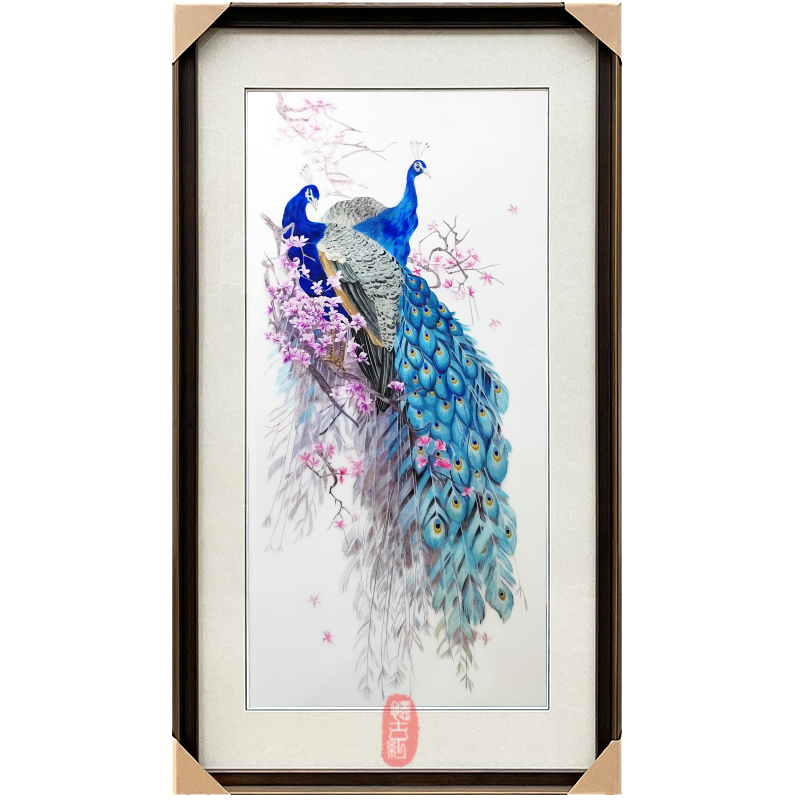 精细1到4丝纯手工苏州刺绣苏绣成品挂画玄关走道新中式装饰画孔雀图片