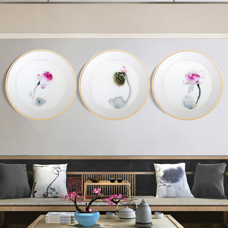 精细1到4丝苏州刺绣苏绣成品挂画卧室餐厅客厅圆形框装饰画荷香图片