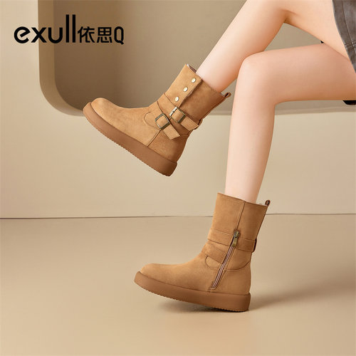 依思Q皮带扣雪地靴冬季加绒保暖