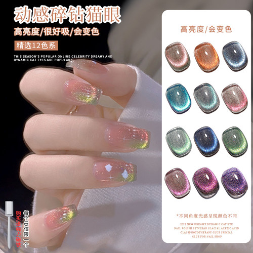 网红梦幻动感碎钻猫眼美甲甲油胶