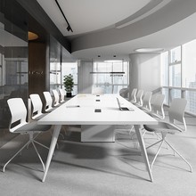 现代简约白色大小型培训桌轻奢高级感长条办公家具会议室桌椅组合