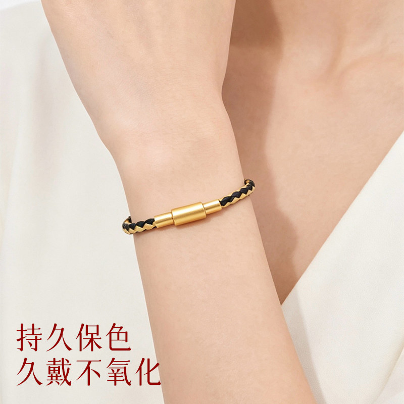 3MM手绳真皮金色螺丝扣手链穿3D硬金转运珠红色牛皮男女百搭手绳