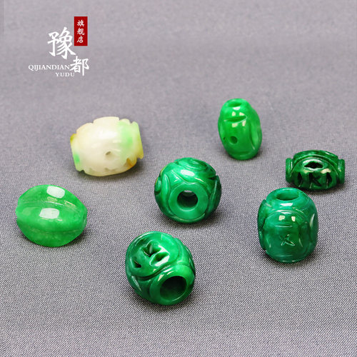 diy翡翠祖母绿配饰编织红绳桶珠