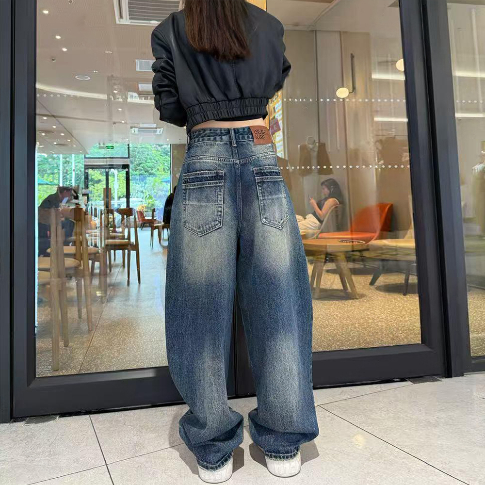 大码弯刀阔腿牛仔裤女秋冬2025新款胖mm显瘦复古直筒梨型身材裤子