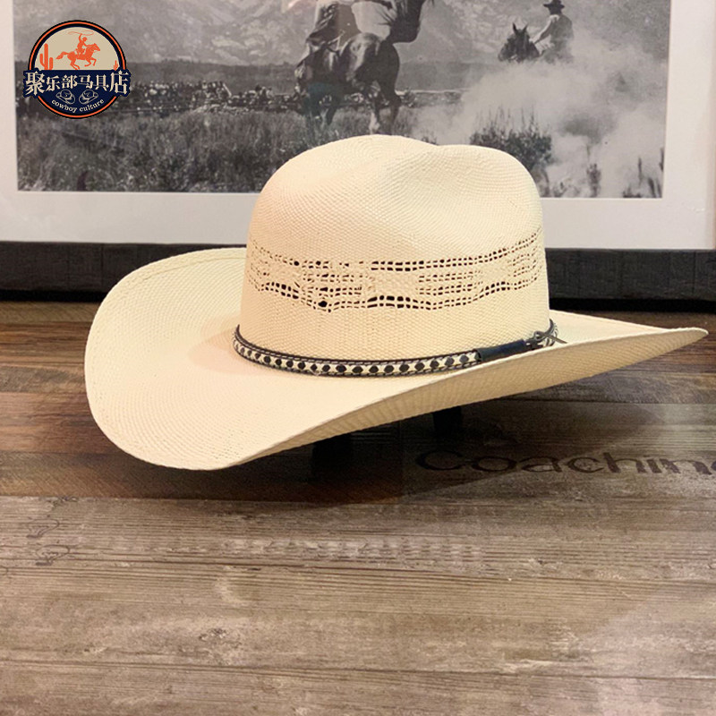 pro tack 墨西哥产牛仔草帽白色男女休闲圆顶出游草编牛仔帽