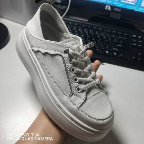 德赛帝伦正品新款真皮女鞋透气女士厚底运动休闲鞋小白时尚小个子