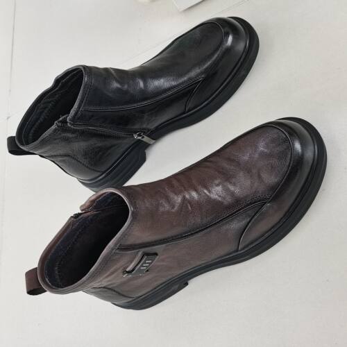 德赛帝伦头层牛皮马丁靴男士拉链短靴百搭真皮高帮休闲男鞋商务