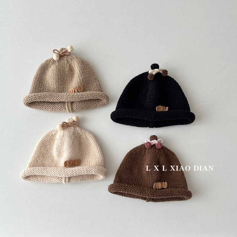 婴儿帽子男童洋气字母针织系带