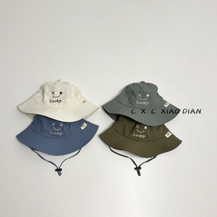 宝宝帽子夏季 速干遮阳渔夫帽抽绳调节婴幼儿男童儿童防晒盆帽 薄款