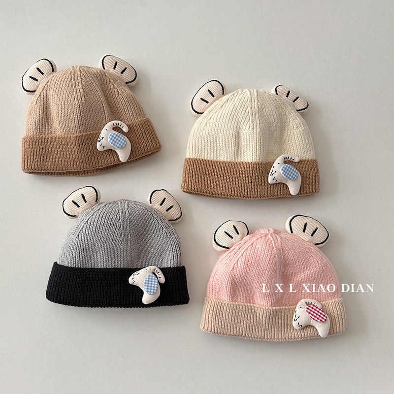 婴儿帽子秋冬季超萌可爱小象双层内里保暖毛线帽男童女宝宝针织帽