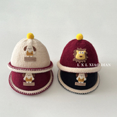 婴儿帽子男童秋冬季 超萌可爱狗狗针织套头帽复古穿搭女宝宝毛线帽