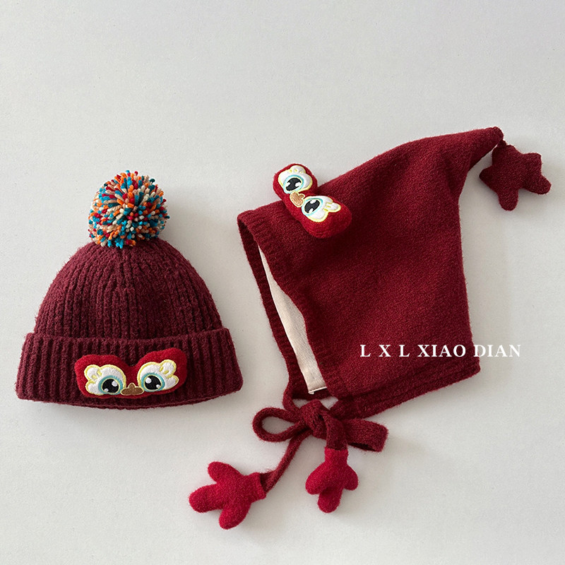 宝宝帽子秋冬季可爱超萌国风醒狮双层加厚保暖护耳帽儿童毛线帽潮