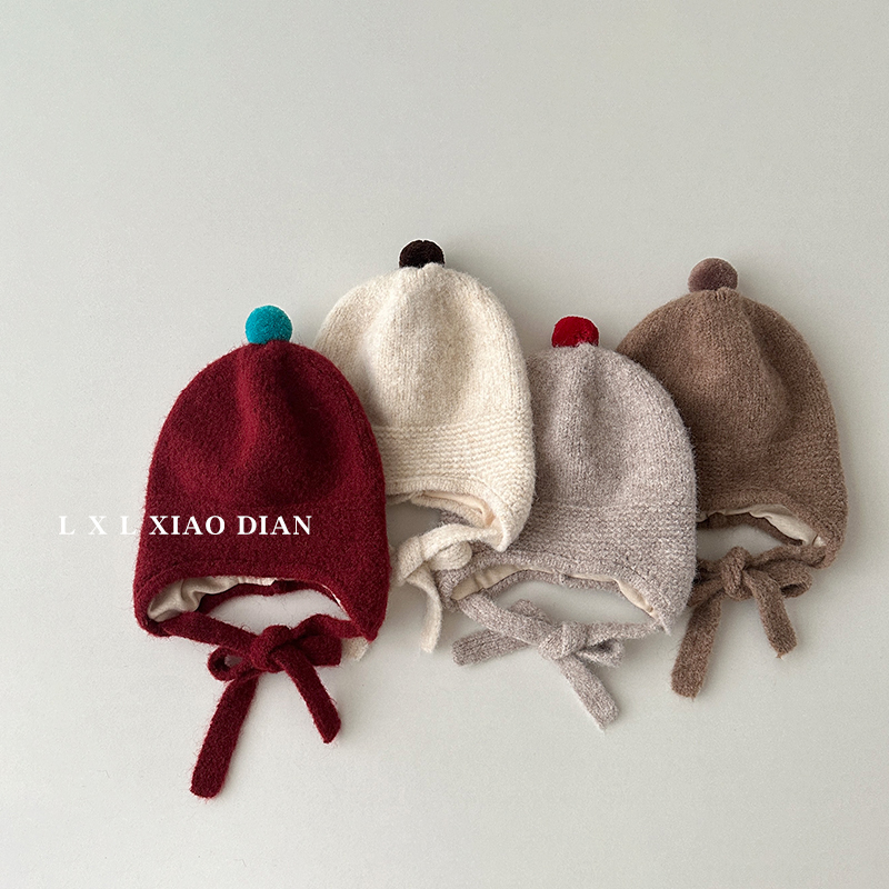 儿童护耳帽秋冬季复古纯色系带
