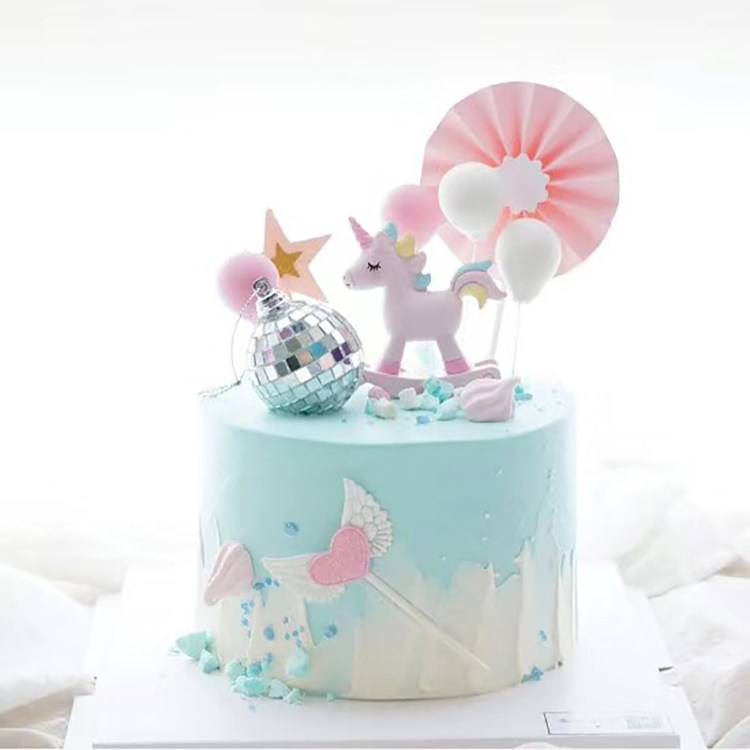 小木马独角兽蛋糕摆件粉蓝摇摇马生日插件小马儿童甜品台装扮玩具