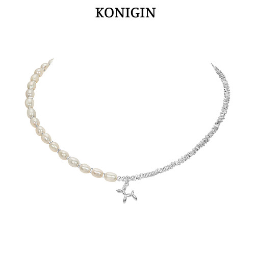 气球狗碎银子淡水珍珠项链女纯银