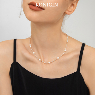 Konigin碎银几两珍珠项链女轻奢小众S925纯银碎银子满天星锁骨链