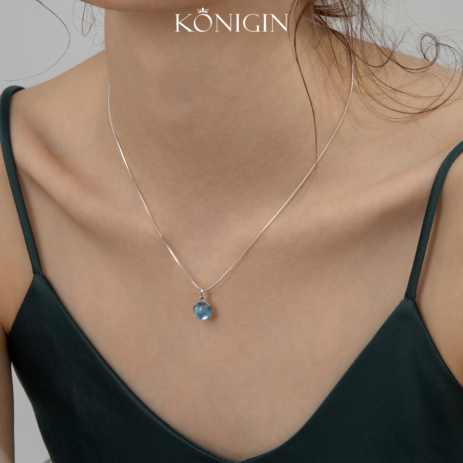 925纯银海蓝宝项链女锁骨链