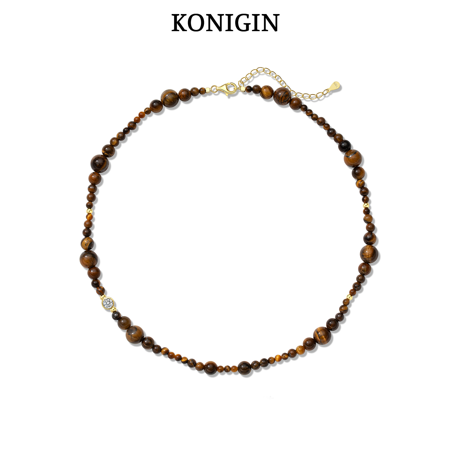 纯银虎眼石串珠项链女