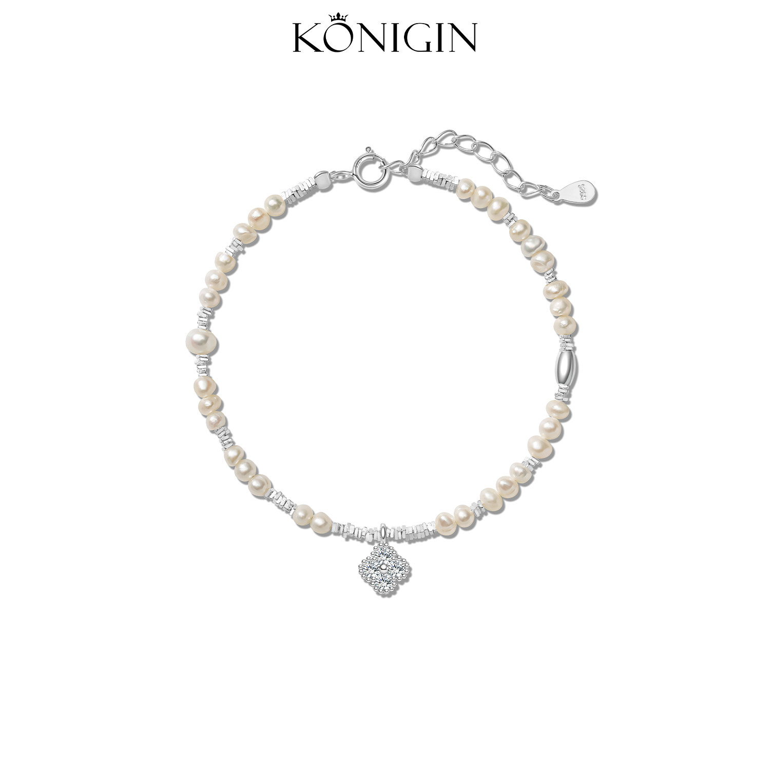 925纯银碎银四叶草吊坠手链女