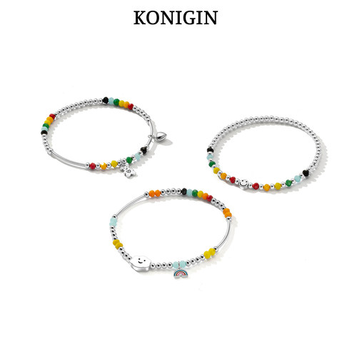 Konigin纯银彩虹云朵笑脸手链