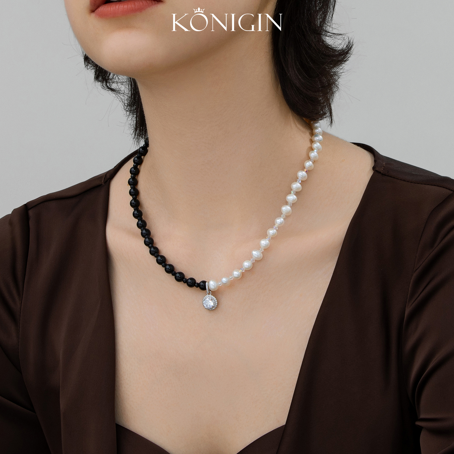 淡水珍珠黑玛瑙项链女