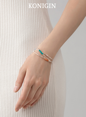 彩色天然石三层手链女