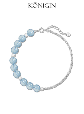 925纯银碎银子海蓝宝手链女