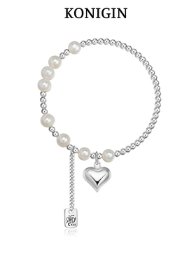 925纯银爱心手链女珍珠手饰品