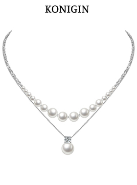 Konigin碎银子珍珠项链女轻奢小众925纯银毛衣链双层颈链配饰品
