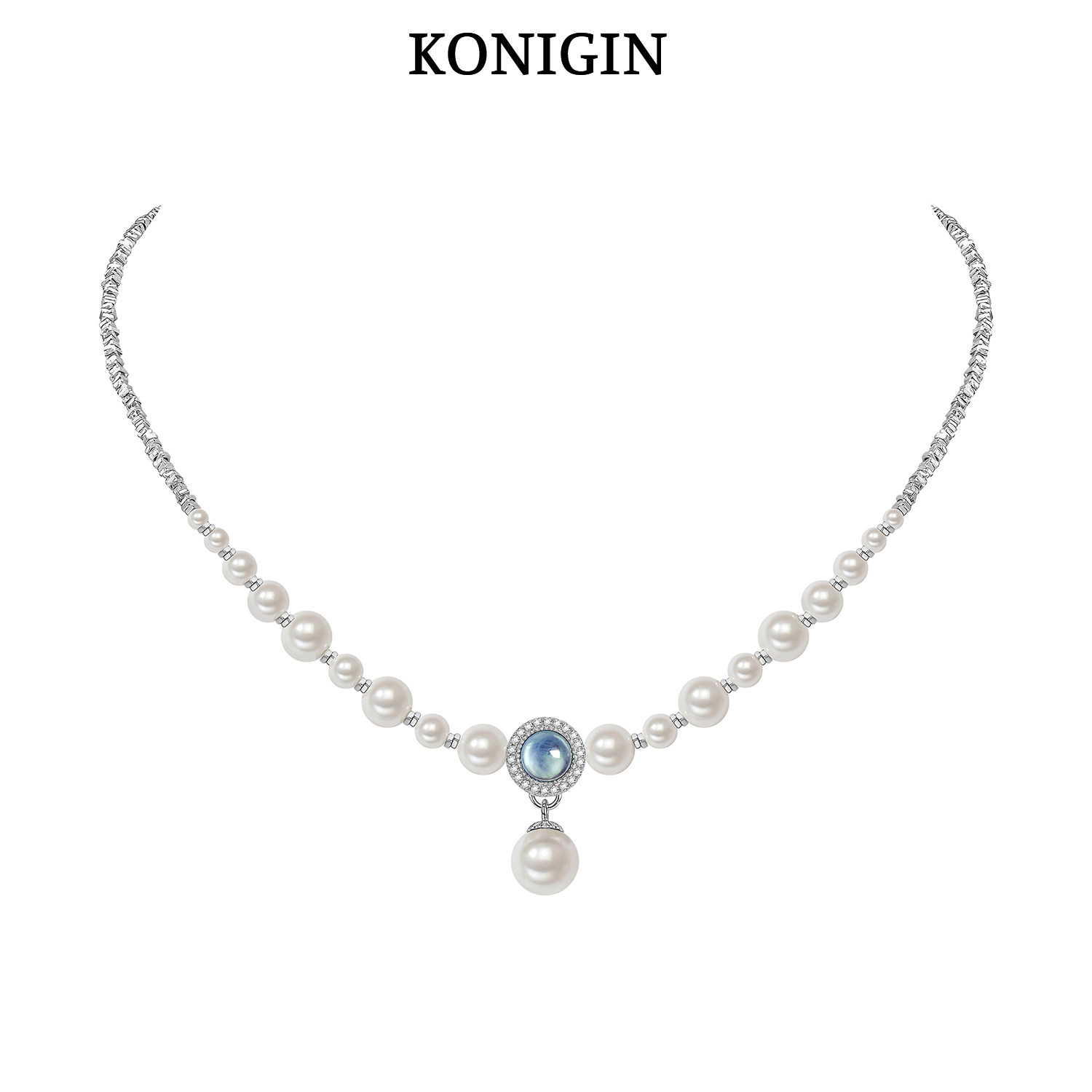 Konigin碎银海蓝宝珍珠项链女925纯银轻奢小众秋冬毛衣链颈链配饰,饰品/流行首饰/时尚饰品新,项链,淘宝优惠券,粉丝福利购,淘宝优惠卷