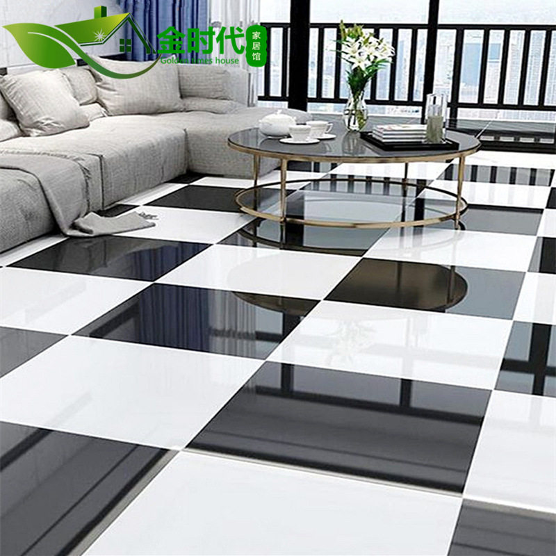 纯色黑白灰色全抛釉瓷砖600x600客厅防滑地砖亮光面商场工程砖800