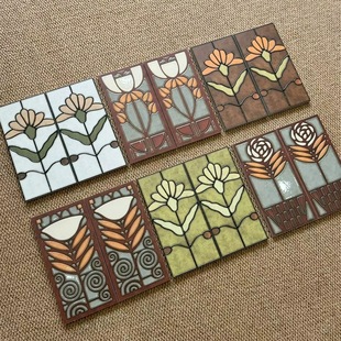 法式复古珐琅花砖中古风浴室餐厅厨房卫生间墙砖腰线瓷砖150x300