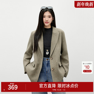 宽松百搭通勤毛呢外套 新款 秋水伊人气质优雅西装 领上衣2025年冬季