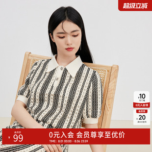 秋水伊人通勤淑女POLO领毛针织衫 上衣 秋女蕾丝修身 长袖