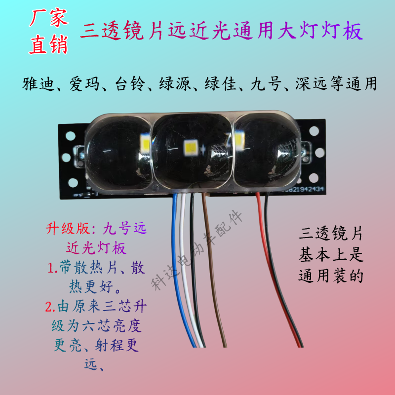 电动车三透镜片远近光大灯灯板升级灯芯九号深远雅迪爱玛台铃绿源